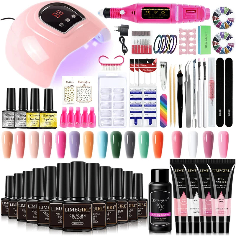 Limegirl Nail Set Nail Gel Tools Kit 54W Nail Lamp 18/12/7 Colors UV Gel Nail Polish Kit Contains Nail Drill Machine Nail Kit Main image