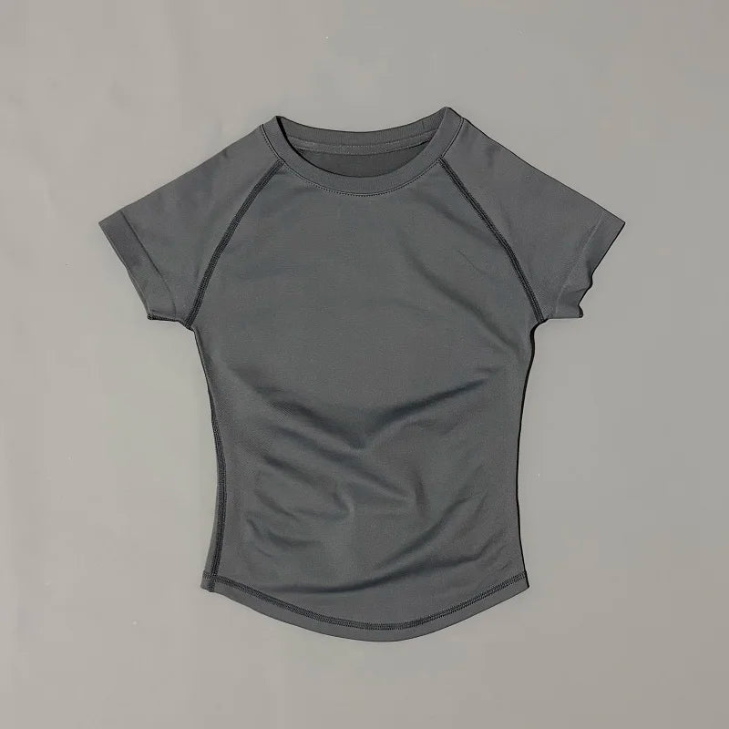 Sport Short Sleeve Top Women Running Sports T Shirt Summer Short Sleeve Round Neck Breathable Gym Vest Yoga Fitness Top