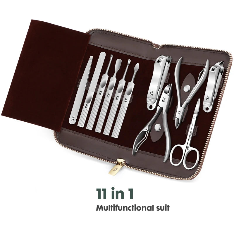 KK 11 in 1 Manicure Tools Professional Nail Clippers Set Stainless Steel Nail Cutter Pliers Scissors Kit Foot Care Hand Care