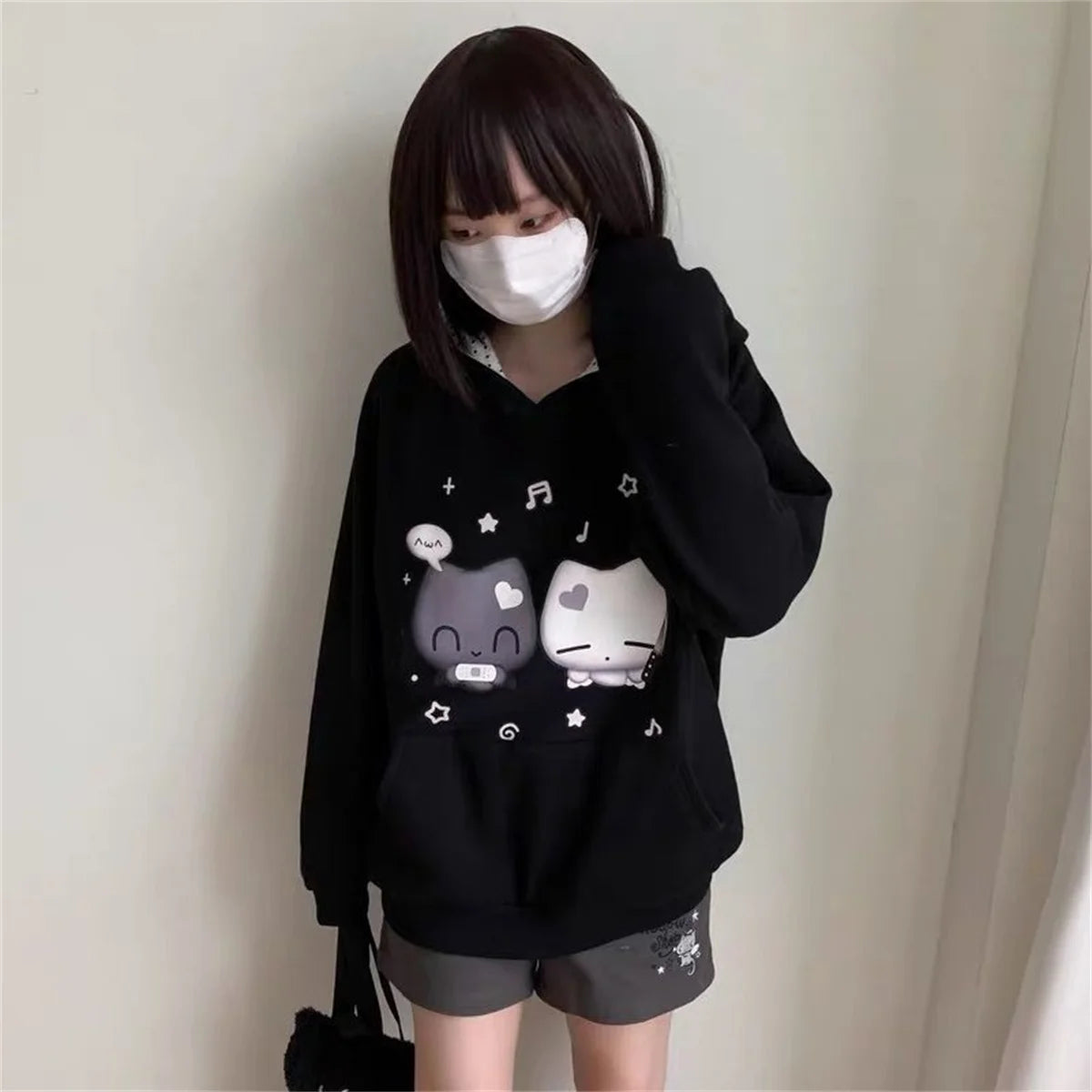 Ropa Cute Hoodies Coats Cartoon Cute Cat Ear Print Hooded Sweatshirts Y2K Tops Women Clothing Casual Zipper Loose New Hoodie