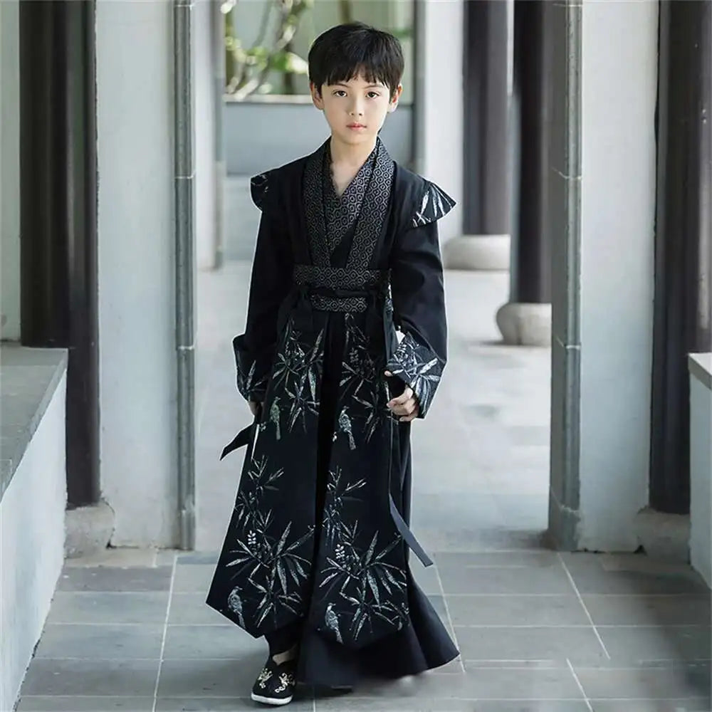 Handsome Boys' Improved Hanfu Oriental Chinese Style High-end Tang Suit Kids Performance Swordsman Traditional Ancient Costume Main image