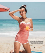 USPOP Vintage Gingham One-Piece Swimsuit for Women, Retro Halter Neck Bathing Suit, Comfortable Summer Beachwear