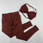 UETEEY Set For Woman Strappy Yoga Bra Sports Top Workout Leggings Set Seamless Gym Set Fitness Clothes Outfit Activewear