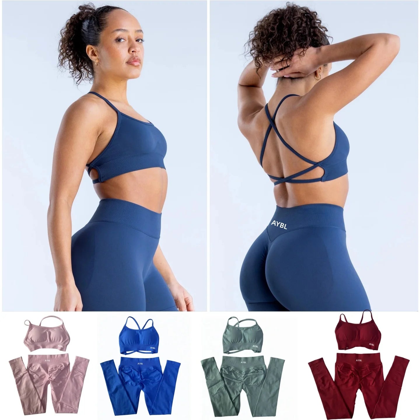 AYBL Yoga Set Seamless Yoga Set 2 Pieces Women Workout Set Scrunch Leggings Backless Sports Bra Fitness Top Gym Pants Clothes Main image