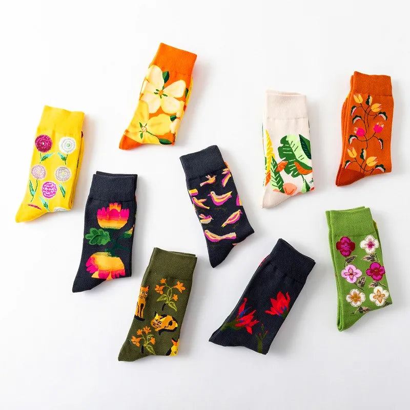 1 Pair Women Socks Cartoon Dog Octopus Flower Plant Kawaii Funny Casual Female Cotton Sock Hosiery Streetwear Harajuku Crew Sock