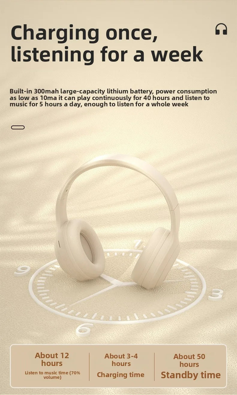 Over Ear HIFI Stereo Headsets Wireless Bluetooth Headphones Sports Gaming Earphones with HD Mic Support TF/AUX noise reduction