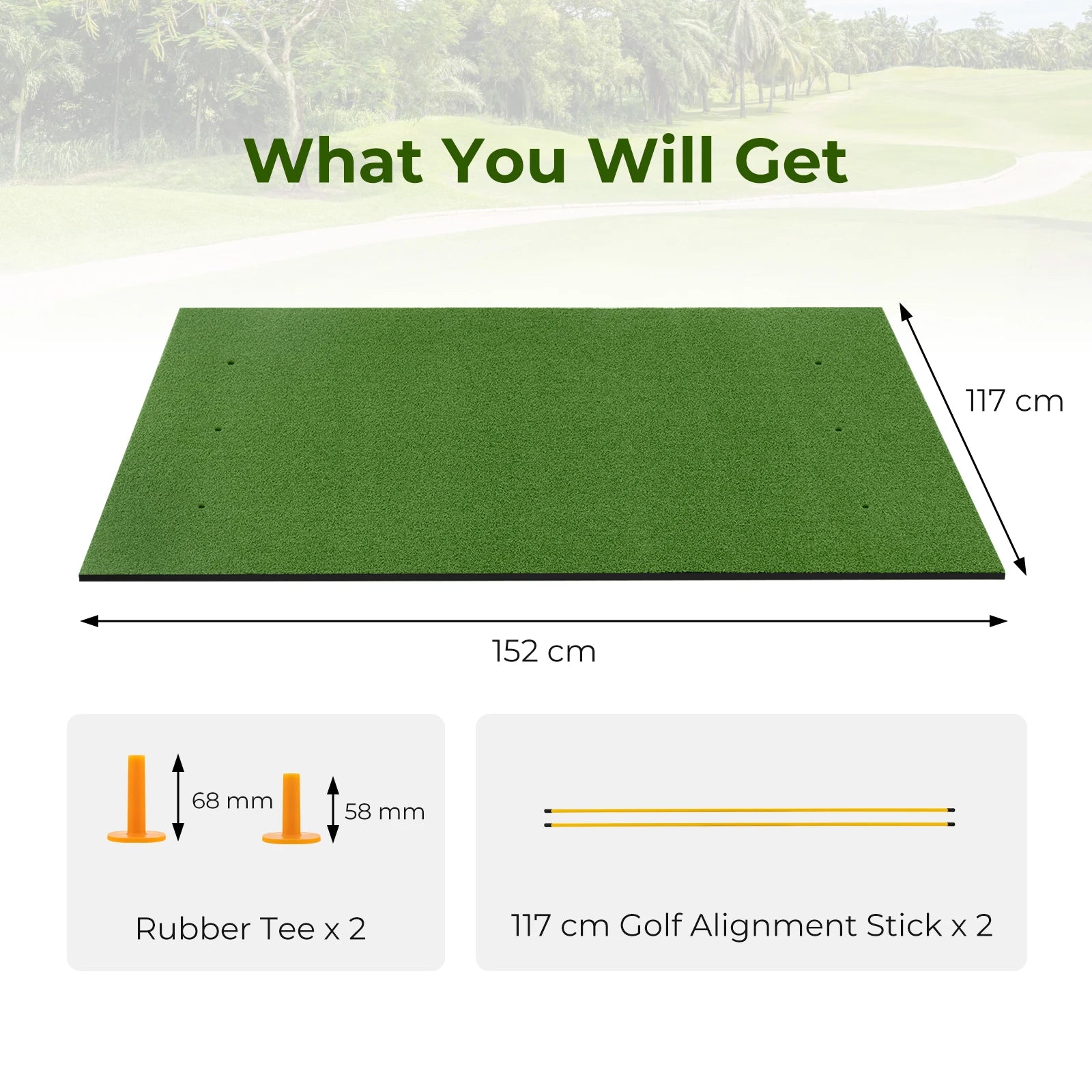 Golf Practice Mat with Artificial Grass, 5 x 4 Feet Indoor Outdoor Hitting Pad with Rubber Tees & Alignment Rods, Golf Mat Secondary image