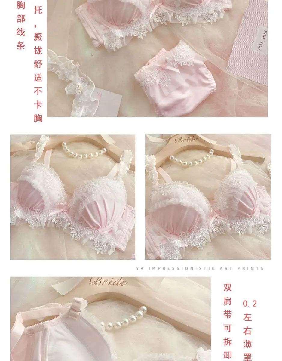 UK Trending! MOYISU Kawaii Lolita Bra Set Full Cup G Heavy Underwire Support Heavy Lace Thin Cup Pure Sexy Teen Lingerie Summer