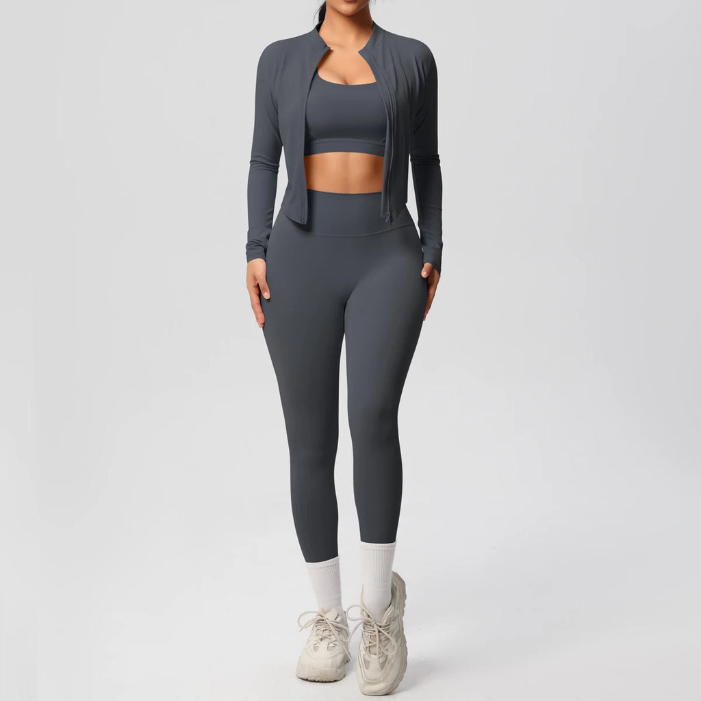 3pcs Sportswear Yoga Set Gym Sports Bra Zipper Jacket Leggings Clothes Sportswear Yoga Suits For Women Fitness Set Tracksuit