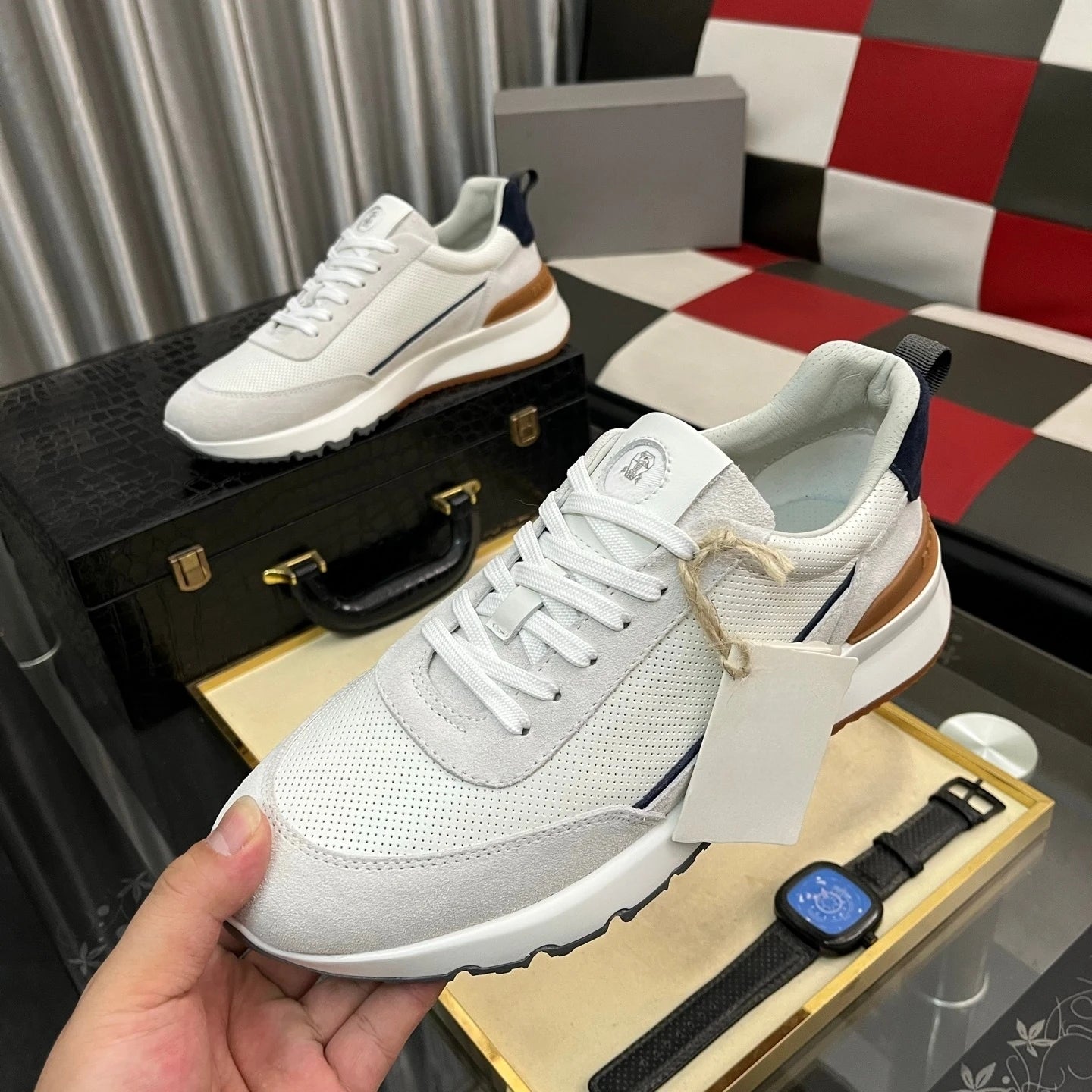 Luxury Brand Men's Shoes Handmade Casual Sneakers Jacquard Nylon Fabric with Suede Hiking Cycling Running Shoes Holiday Gifts Main image