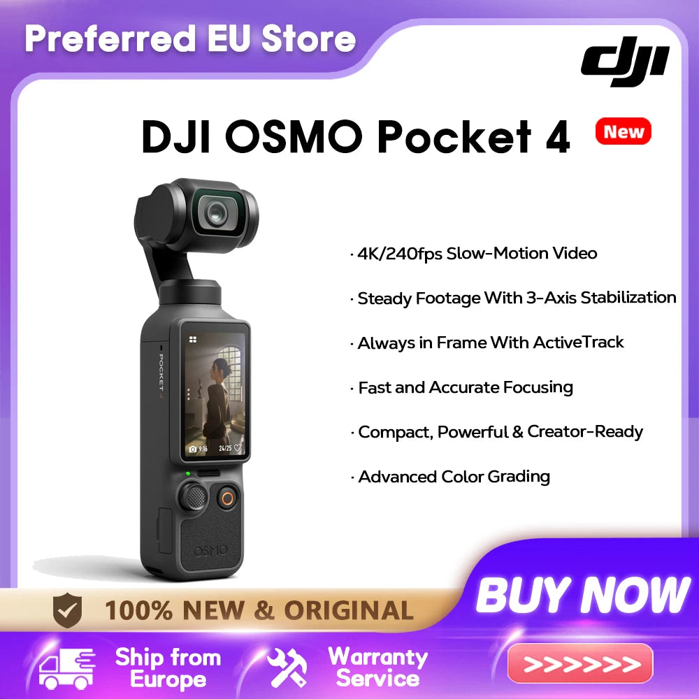 【2026 NEW】DJI Osmo Pocket 4 Pocket Gimbal Vlog Camera 1″ CMOS & 4K/240fps  3-Axis Stabilization 2× Lossless Zoom 107GB Built-in Storage 2" Rotatable Screen Video Camera for Photography New Original Main image