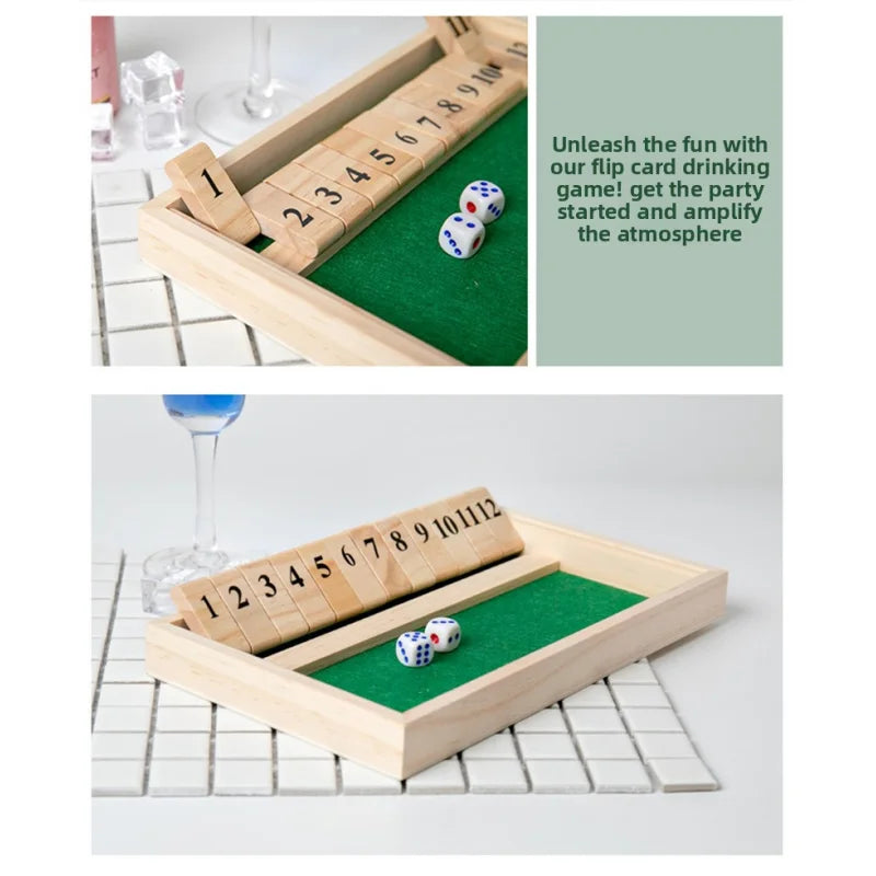 Wooden Shut Box Dice Board Game Classic Tabletop Version With 12 Numbers Pub Style Traditional Family Party Board Game Indoor