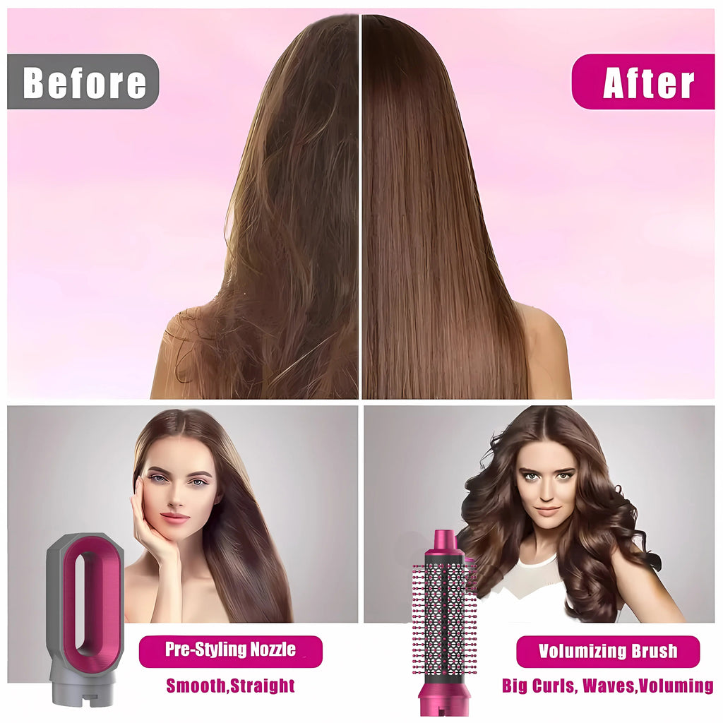 5 In 1 Hair Dryer And Hot Air Comb Brush With Curling Iron Hair Straightener For Fast Drying Curling Straightening And Styling