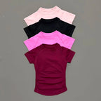 Sport Short Sleeve Top Women Running Sports T Shirt Summer Short Sleeve Round Neck Breathable Gym Vest Yoga Fitness Top