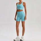 Buttery Soft Nylon Yoga Set Crisscross Back Sports Bra High Waist Biker Shorts 2 Piece Gym Set Workout Outfit Women Activewear