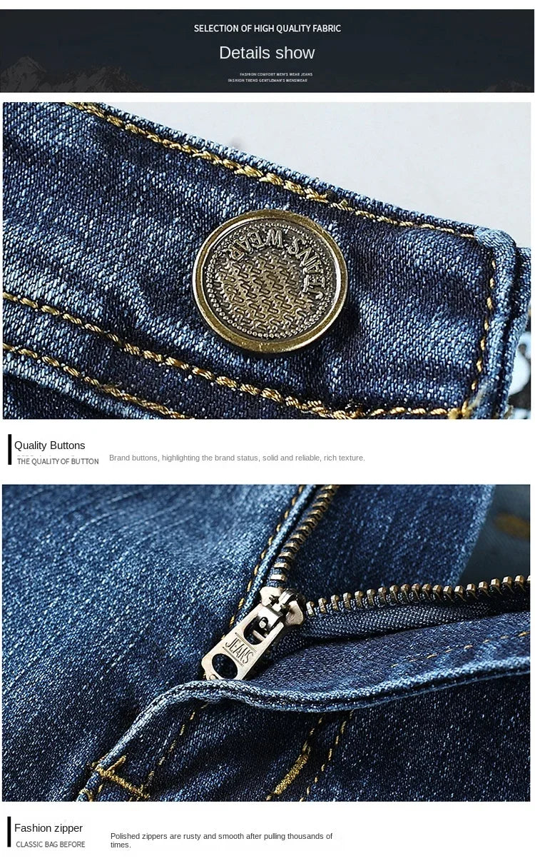 WTHINLEE Business Men's Jeans Casual Straight Stretch Fashion Classic Blue Work Denim Trousers Male Brand Clothing Size 28-40