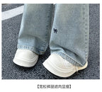 New 4-14 Years Spring Autumn Teenage Girls Jeans Full Print Bow Embroidery Fashion Wide-leg Denim Pants For Kids