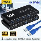 KVM Switch 4K 60Hz Switcher USB 3.0 Hub Docking Station Splitter Dock 2 Computers Share Keyboard Mouse Printer PC Accessories