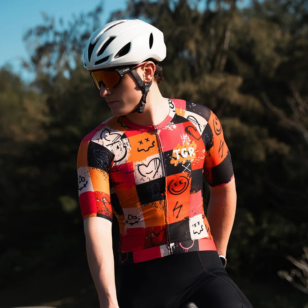 X-TIGER Summer Men's Cycling Jersey Short Sleeve Slim Fit GRAFFITI ART STYLE Breathable Maillot for Mountain Road Bike Pro