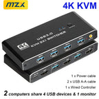 MZX KVM Switch Switcher 4K 60Hz HD4K 2.0 Splitter USB 3.0 Hub Docking Station Dock 2 Computers PC Sharing Keyboard Mouse Printer