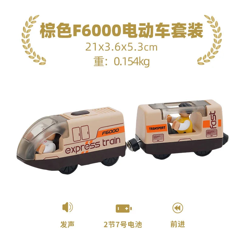 wooden Electric car set Magnetic Electric Train with Little Doll Diecast Slot Toy set Compatible Railway Wood Track Rail Train