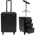Rolling Makeup Train Case w/Tattoo Armrest Stand,Beauty Trolley Case with 3 Drawers, 4 Universal Wheels, and Combination Lock