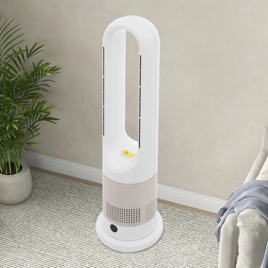 Year-Round Dual Mode Cooling Heating Tower Fan W/Remote 1200W Heater 8 Speeds 9H Timer 80° Oscillation Safe Bladeless