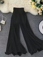 Summer solid color chiffon wide leg pants for women, high waisted, elastic waistband, flowing and slimming, casual pants
