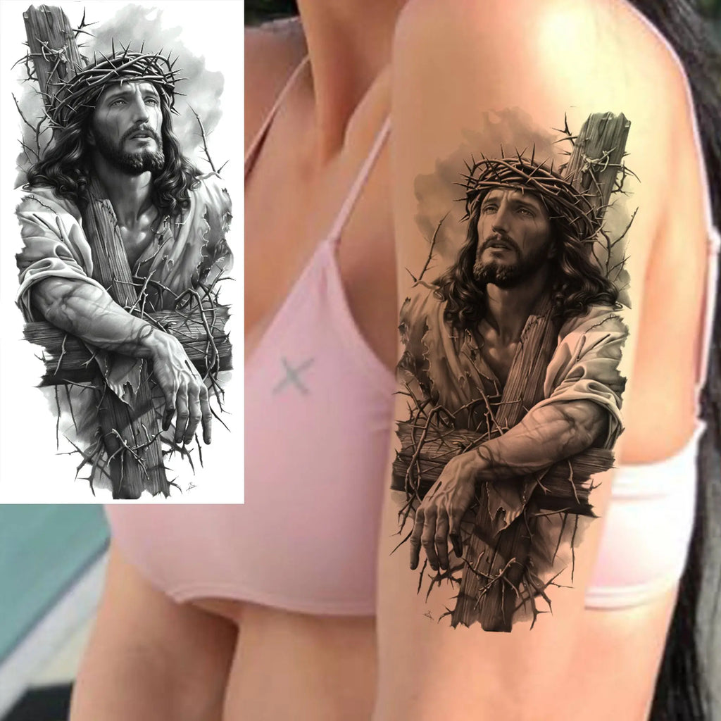 1 Sheet Realistic Jesus Holy Mother Pray Temporary Tattoos For Men Women Adults Long Lasting Waterproof Temp Fake Tattoo Sticker