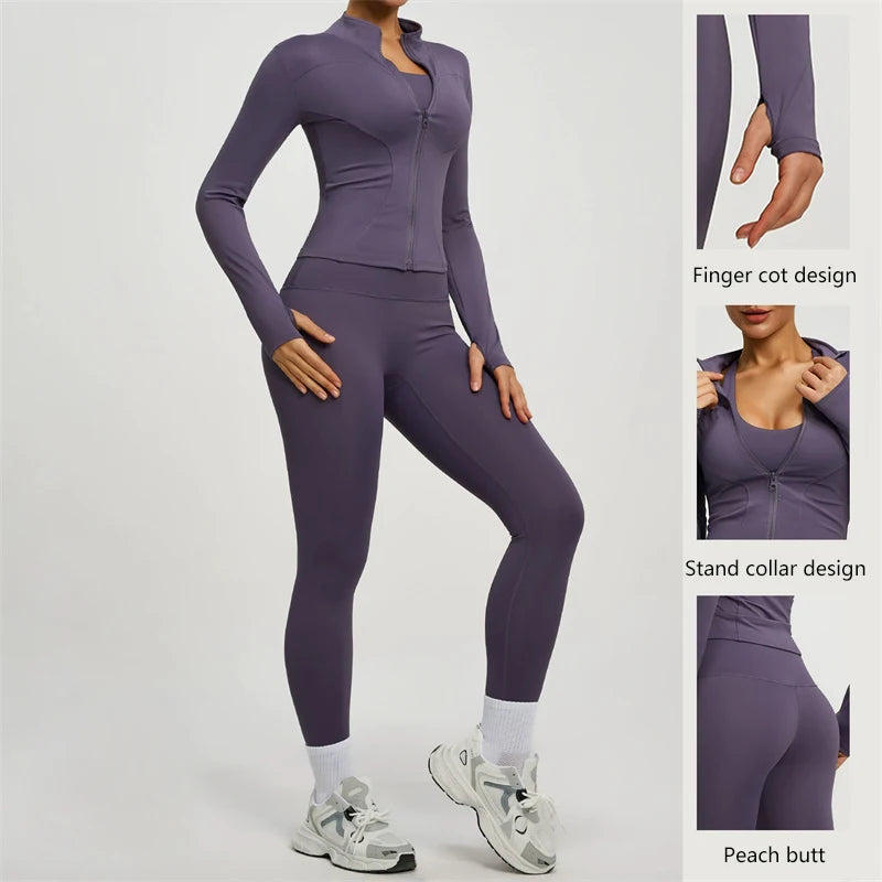SVEIC Women's Two Piece Tracksuit Yoga Set Long Sleeve Jacket High Waisted Leggings Breathable Gym Clothes For Women Sportswear Secondary image
