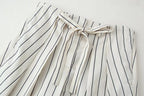 HH Women 2026 New Fashion Versatile Beige Striped Puffy Sleeve Shirt+High Waisted Loose Pleated Casual Long Pants Two Piece  Set