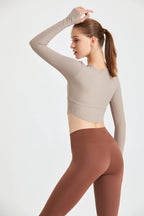 QINACTIVE Yoga suit with long sleeves chest pads new autumn winter tight fitting top T-shirt sport running training fitness suit