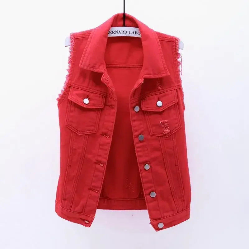 Fashion Denim Vest Women's Cropped Spring Summer Sleeveless Tops Short Jackets Waistcoat Top Outerwear Jean Cowboy Female