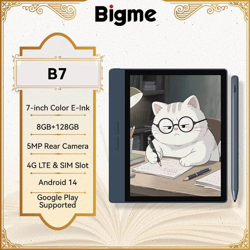 Bigme B7 ebook reader, 7'' e-ink ereader, 300PPI, 8+128GB, Android 14 open system, Handwritten e-book tablet w/ 5MP rear camera