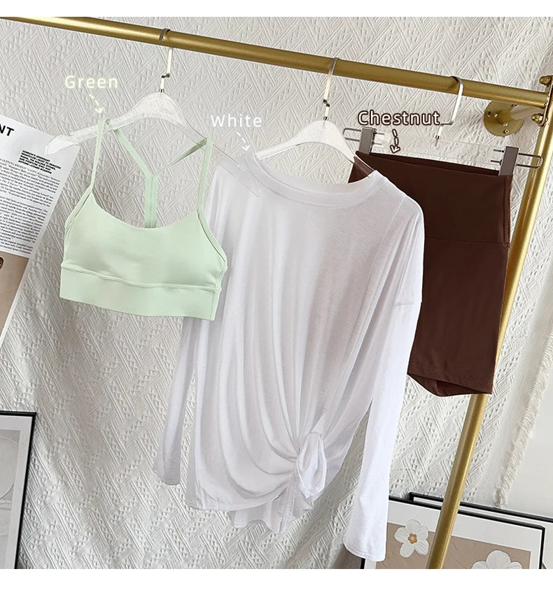 Women's Yoga Shirts Sports Tops Long Sleeve O-neck Breathable Running Shirt Loose Fitness Clothes Gym Sportwear Pilates T-shirts