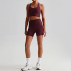 Buttery Soft Nylon Yoga Set Crisscross Back Sports Bra High Waist Biker Shorts 2 Piece Gym Set Workout Outfit Women Activewear