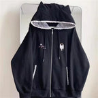 Ropa Cute Hoodies Coats Cartoon Cute Cat Ear Print Hooded Sweatshirts Y2K Tops Women Clothing Casual Zipper Loose New Hoodie