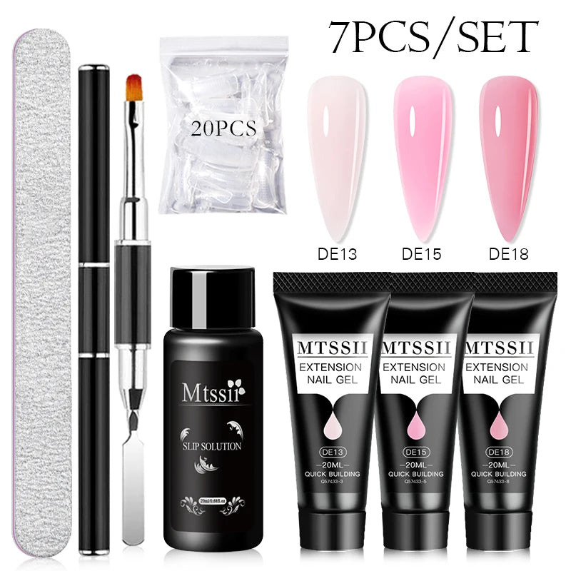 24PCS/Set 20ml Poly Naili Extension Gel  Kit Mini UV Lamp Sealer With Base Top Coat Professional Poly UVNail Gel Kit Starter Kit