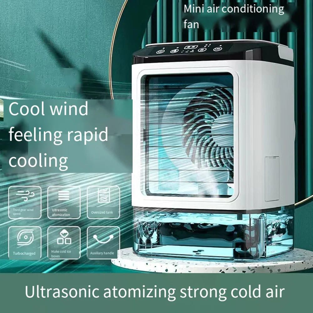 USB Portable Air Conditioner Fan Dual Mist Humidifier Ice Box 3 Speed Desktop Cooling Fan With LED Night Light Main image
