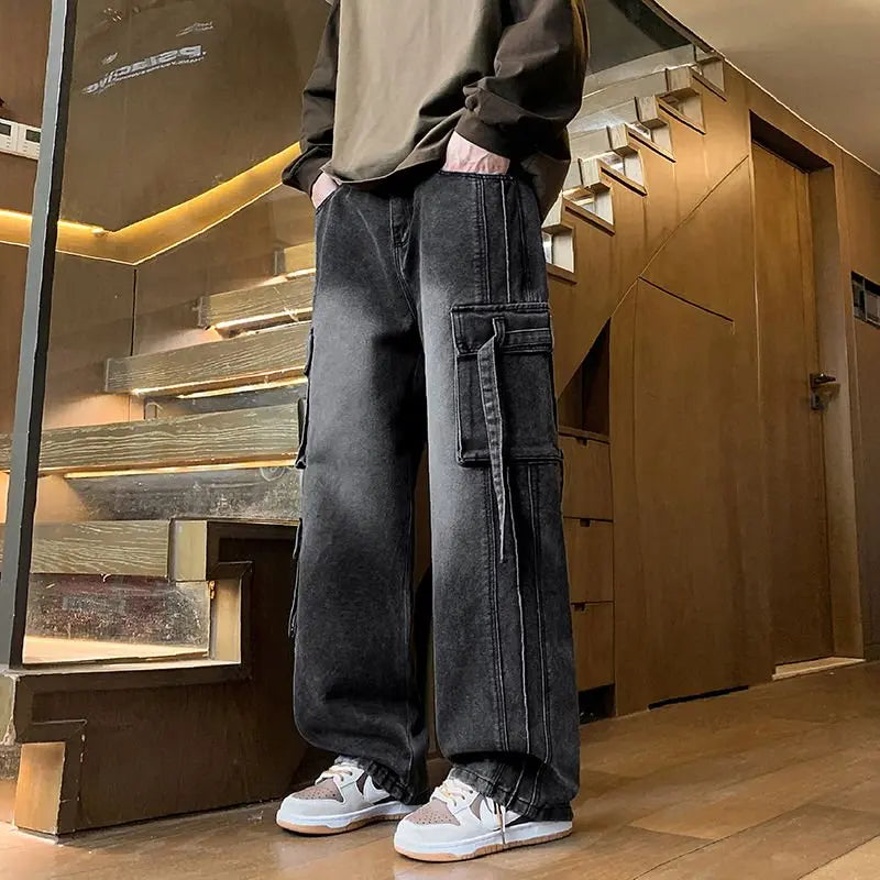 Autumn New Men's Loose Jeans Multi-pocket Work-wearing Jeans Street Hip-hop Straight Wide-leg Pants Baggy Dance Pants Secondary image