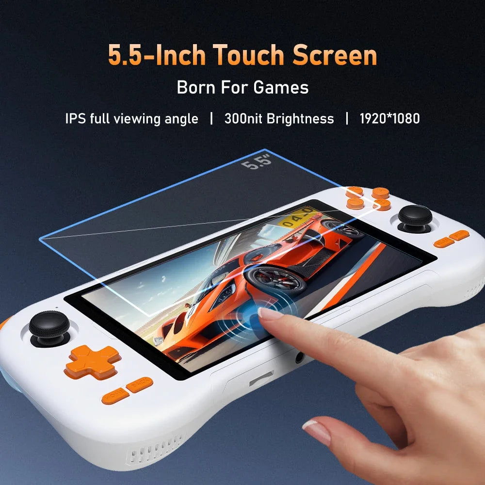 K56 Android 14 portable gaming console with 5.5-inch touchscreen and over 50 retro video game emulators for DC/MAME/SS