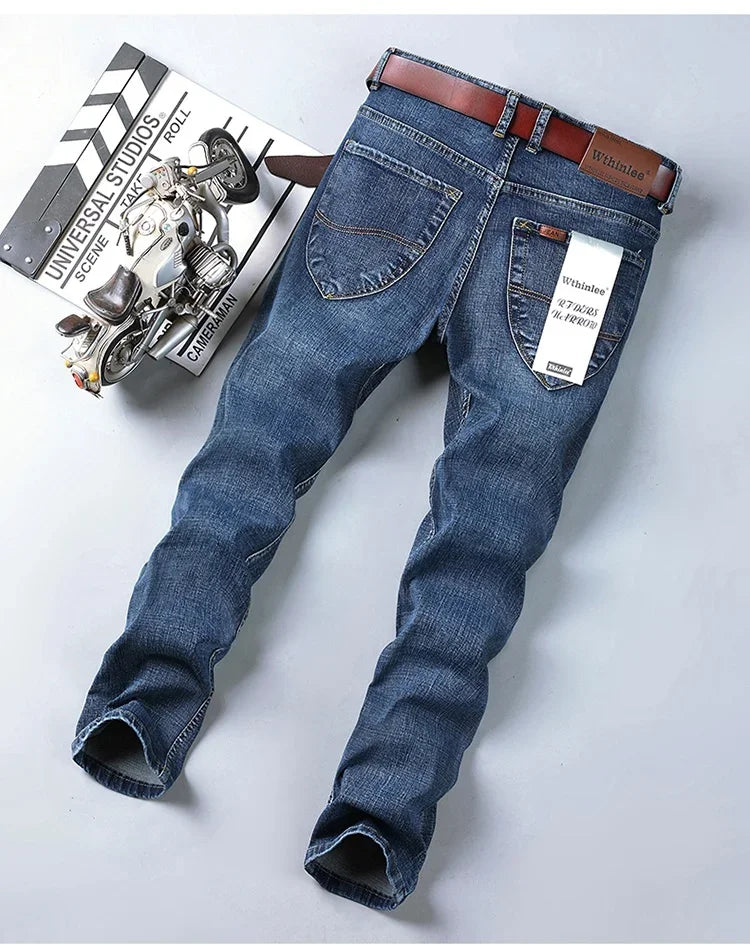 WTHINLEE Business Men's Jeans Casual Straight Stretch Fashion Classic Blue Work Denim Trousers Male Brand Clothing Size 28-40