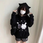 Ropa Cute Hoodies Coats Cartoon Cute Cat Ear Print Hooded Sweatshirts Y2K Tops Women Clothing Casual Zipper Loose New Hoodie