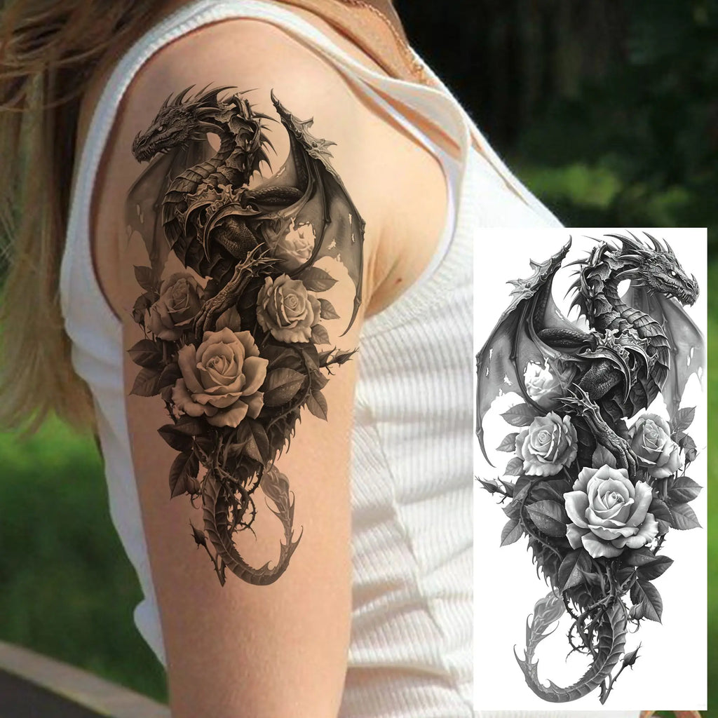 1 Sheet Cobra Snake Dragon Scorpion Temporary Tattoos For Men Women Waterproof Long Lasting Lion Tiger Wolf Fake Tattoo Stickers