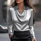 Women Fashion Solid Color Shirt Collar Blouse Tops 2025 Spring Autumn Casual Long Sleeve Office Shirt Elegant Top Female