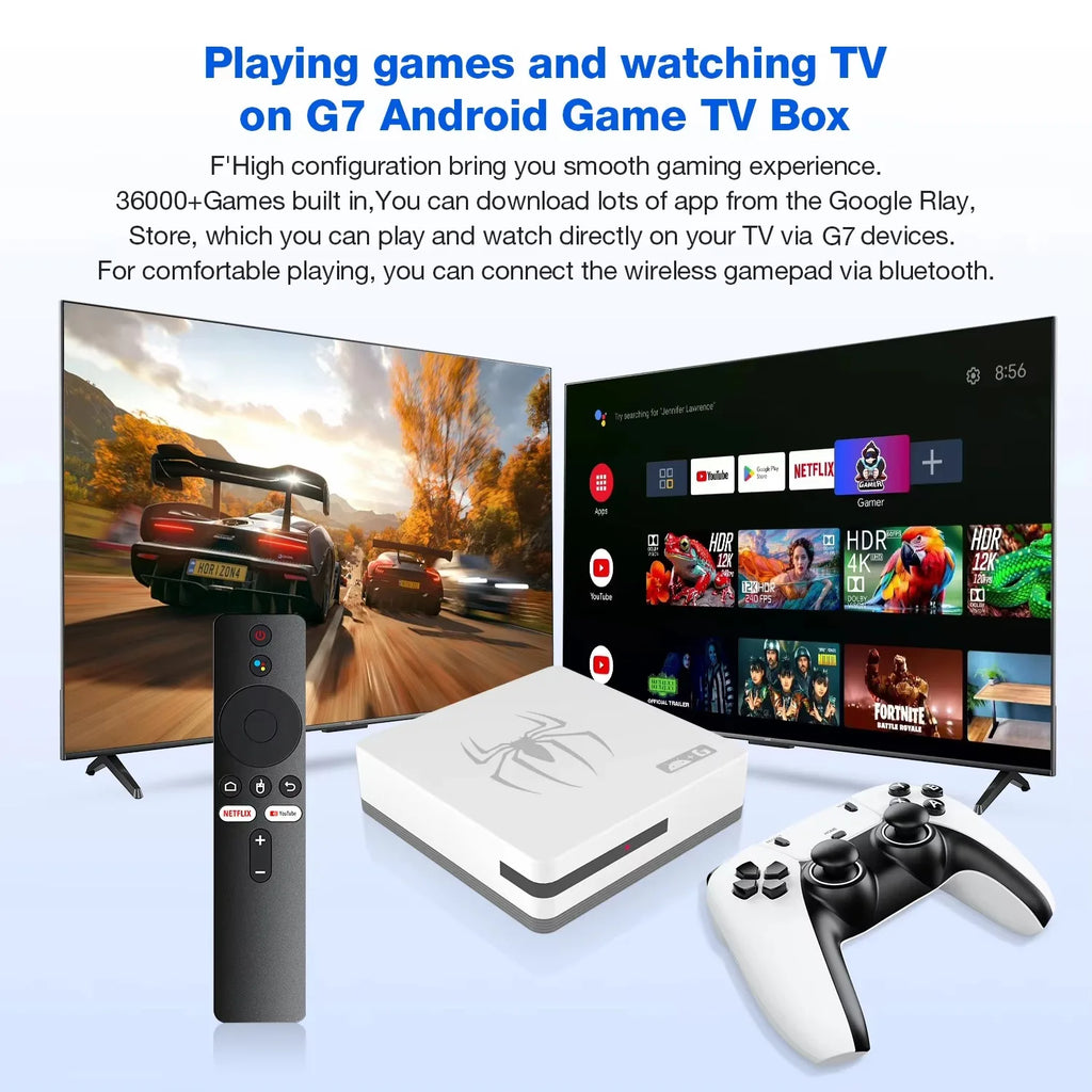 home gaming consoles G7,G8 8K 3D, supports two players, 60000 classic retro arcade games, includes 2.4G wireless controllers.