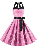 Women Polka Dot Print Summer Dress Sexy Retro White Halter Vintage Dress Robe Femme Pin Up Rockabilly Party Dress