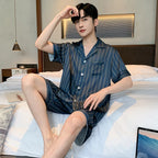 New men's summer summer thin ice silk short-sleeved shorts pajamas teenagers can wear a home service suit