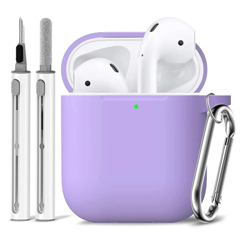 Silicone Cases With Hook For Airpods1/2 Protective Shockproof Wireless Earphone Cover For Airpod 2 1 Box Bags With Cleaner Kit