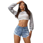 Women Ripped Denim Shorts Raw Hem Distressed A-line High Waist Summer Streetwear Skinny Hot Pants Fashion Leisure Clothing